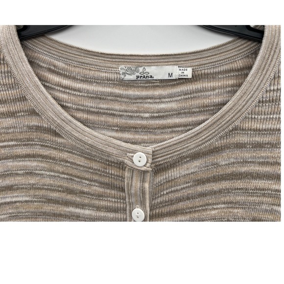 Prana Women's Henly Striped Knit Button Neck Pleated Organic Cotton Dress Size M - Picture 2 of 7